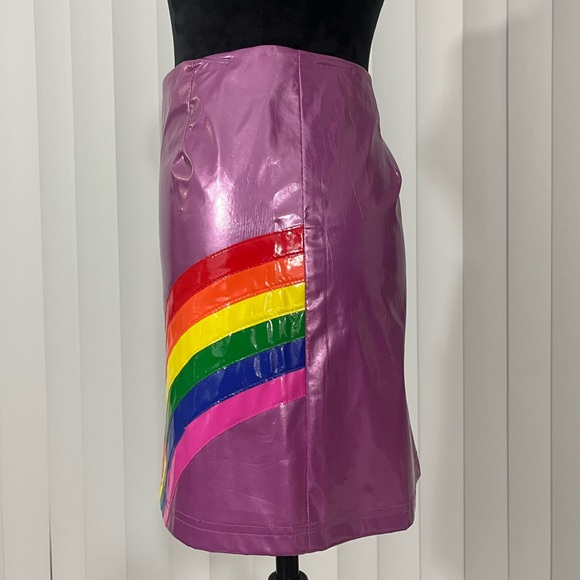 DELIAS Rainbow Magic Metallic PVC Mini Skirt Back Zip Purple Size Large - Picture 2 of 13